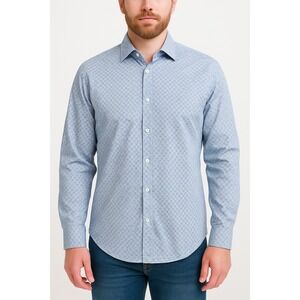 English Laundry Men's XL Long Sleeve Button Down‎ Shirt — Blue Geometric Check